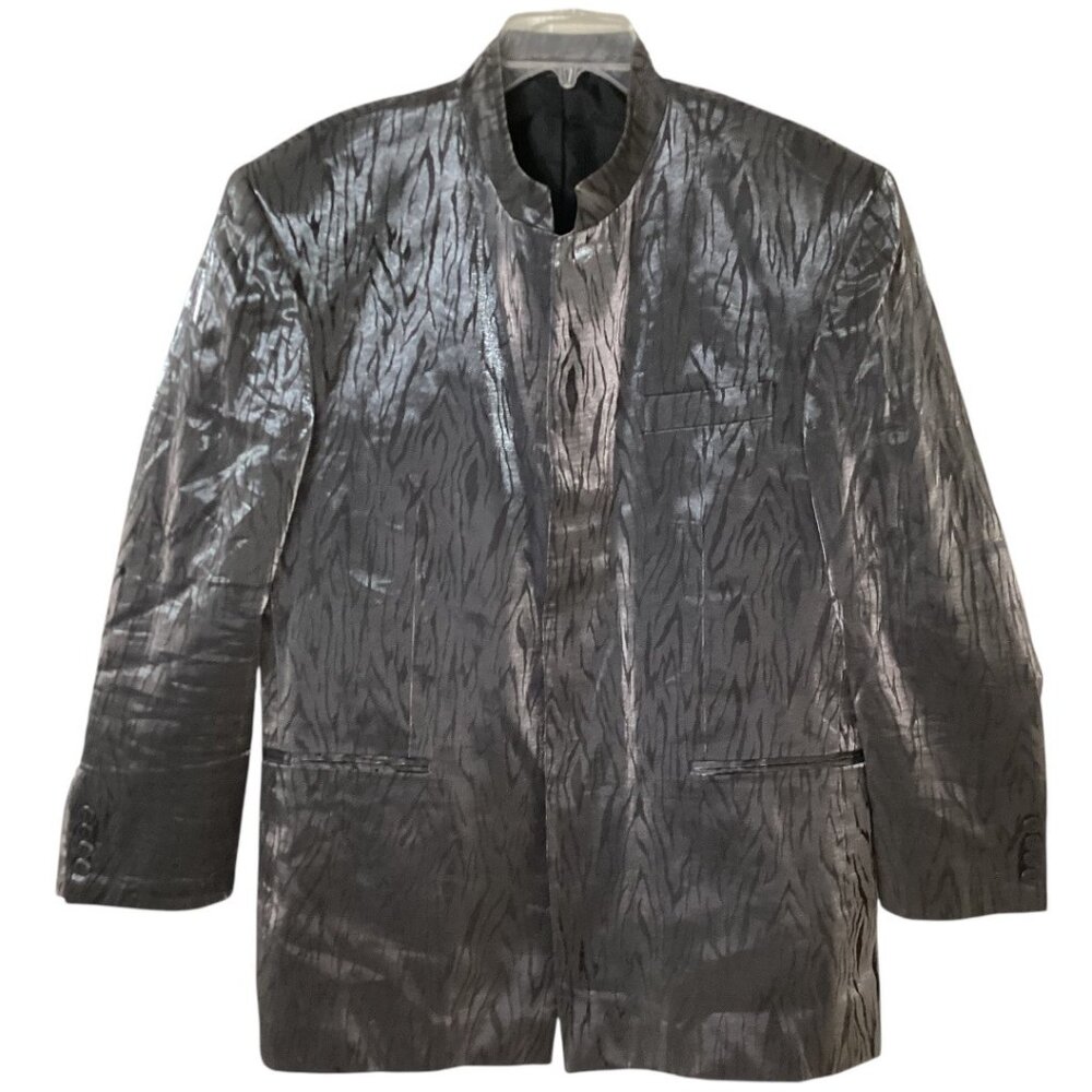 Vintage Y2K Falcone Silver Animal Print Mock‎ Neck Blazer - Men's Size 42 Reg
